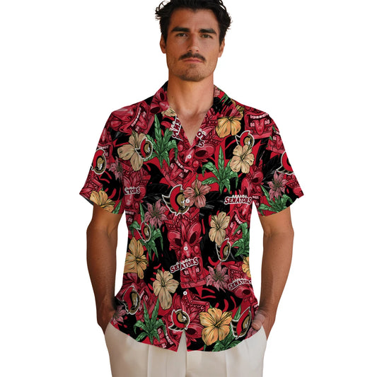Ottawa Senators Hawaiian Shirt - Hibiscus Tiki Jungle | Moonbestprint