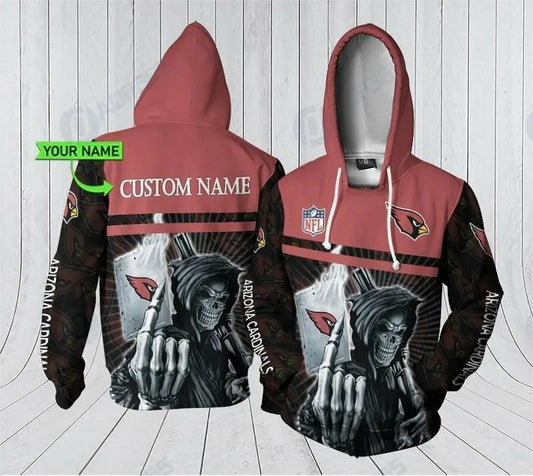 Personalized Arizona Cardinals Skull NFL 3D All Over Print Hoodie -Moonbestprint