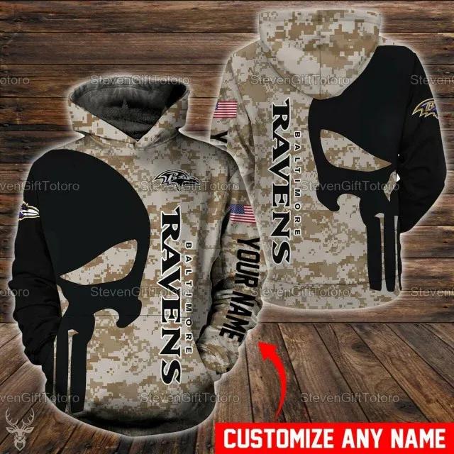Personalized Baltimore Ravens Camo Custom NFL 3D All Over Print Hoodie -Moonbestprint