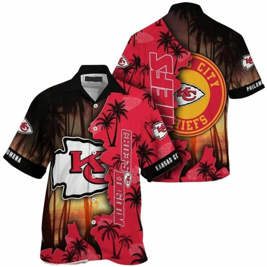 Personalized Kansas City Chiefs Sunset Palm Graphic Hawaiian Shirt - Unisex - Moonbestprint
