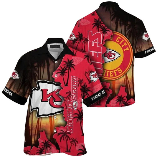 Personalized Kansas City Chiefs Sunset Palm Graphic Hawaiian Shirt - Unisex - Moonbestprint