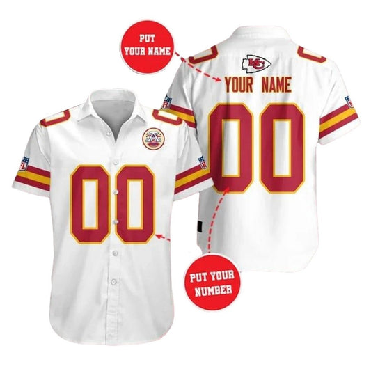 Personalized Kansas City Chiefs White Hawaiian Shirt Unisex Graphic Tee - Moonbestprint