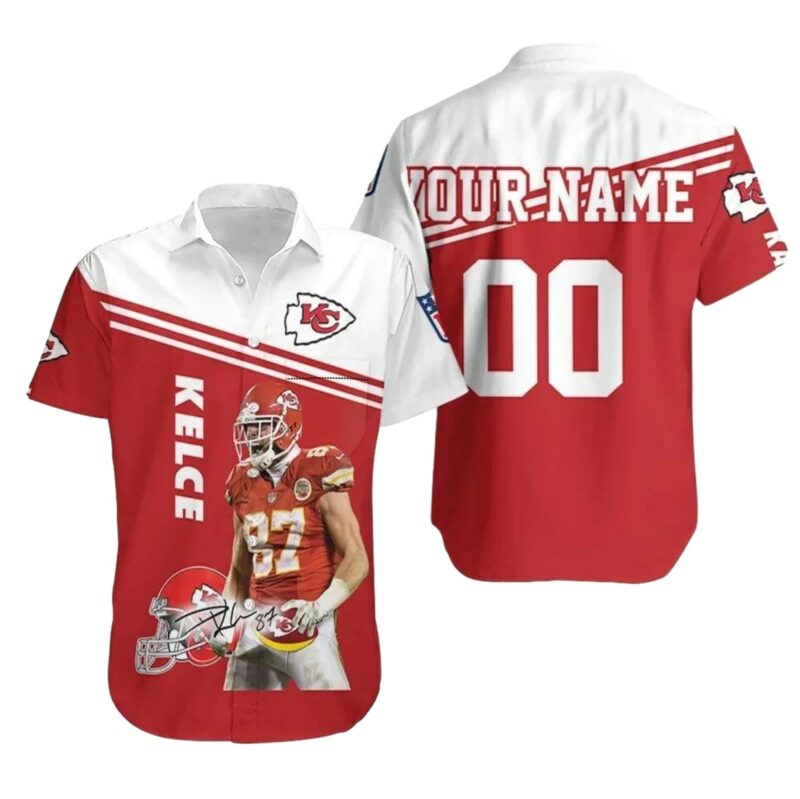 Personalized Kansas City Chiefs Travis Kelce Graphic Hawaiian Shirt Unisex Gift - Moonbestprint