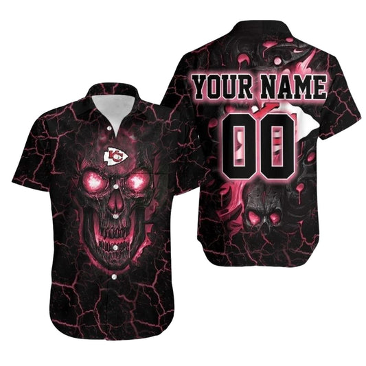 Personalized Kansas City Chiefs Lava Skull Graphic Hawaiian Shirt - Unisex - Moonbestprint