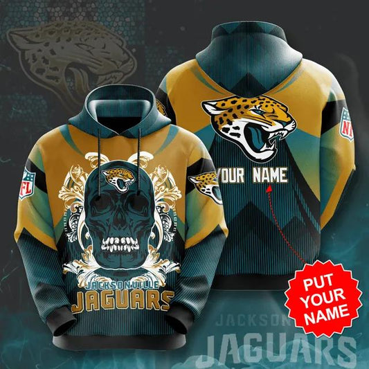 Personalized Skull Floral Jacksonville Jaguars Custom Name NFL 3D All Over Print Hoodie -Moonbestprint