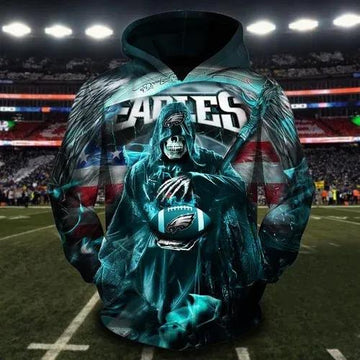 Philadelphia Eagles Grimm Reaper And Sudden Death Custom NFL 3D All Over Print Hoodie -Moonbestprint