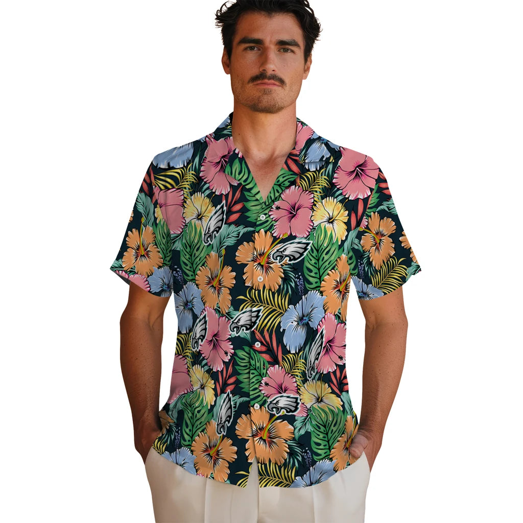 Philadelphia Eagles Hawaiian Shirt - Brilliant Hibiscus Garden | Moonbestprint