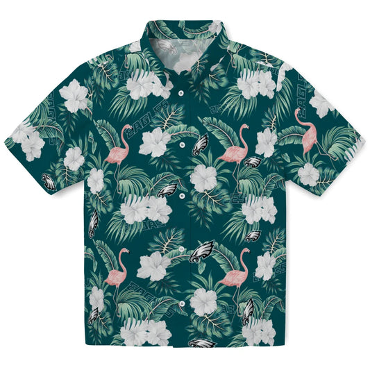 Philadelphia Eagles Hawaiian Shirt - Flamingo and Hibiscus | Moonbestprint