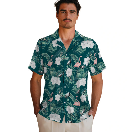 Philadelphia Eagles Hawaiian Shirt - Flamingo and Hibiscus | Moonbestprint