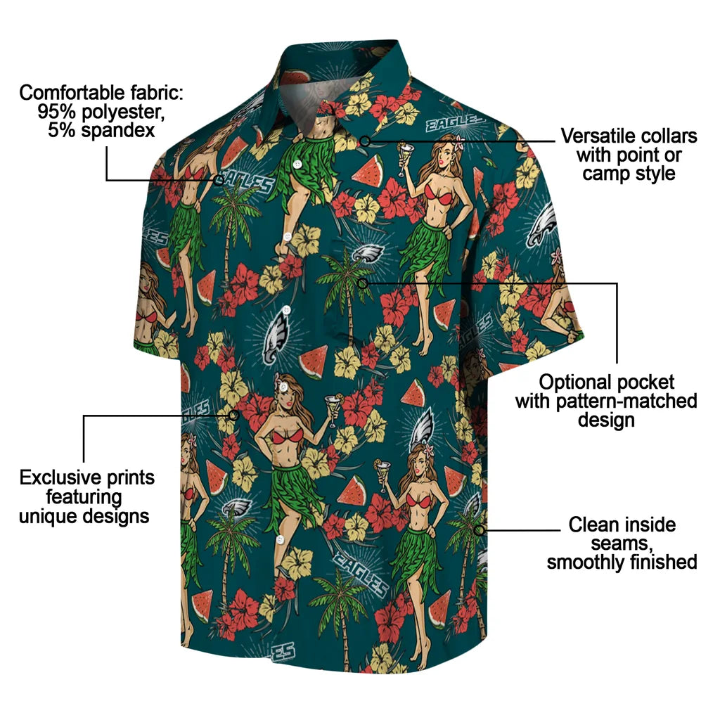 Philadelphia Eagles Hawaiian Shirt - Hawaiian Girls Design | Moonbestprint