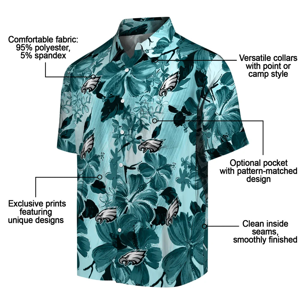 Philadelphia Eagles Hawaiian Shirt - Hibiscus Arrangement | Moonbestprint