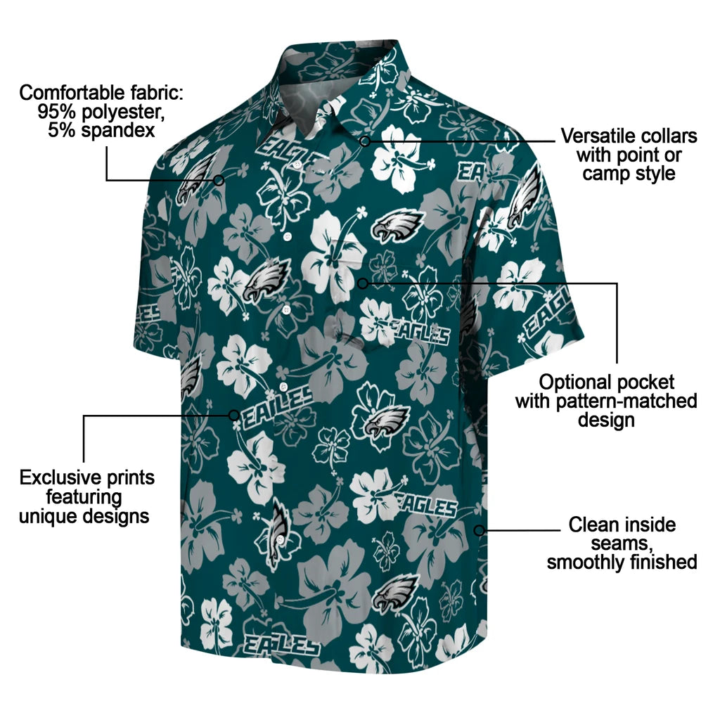 Philadelphia Eagles Hawaiian Shirt - Hibiscus Flower Design | Moonbestprint