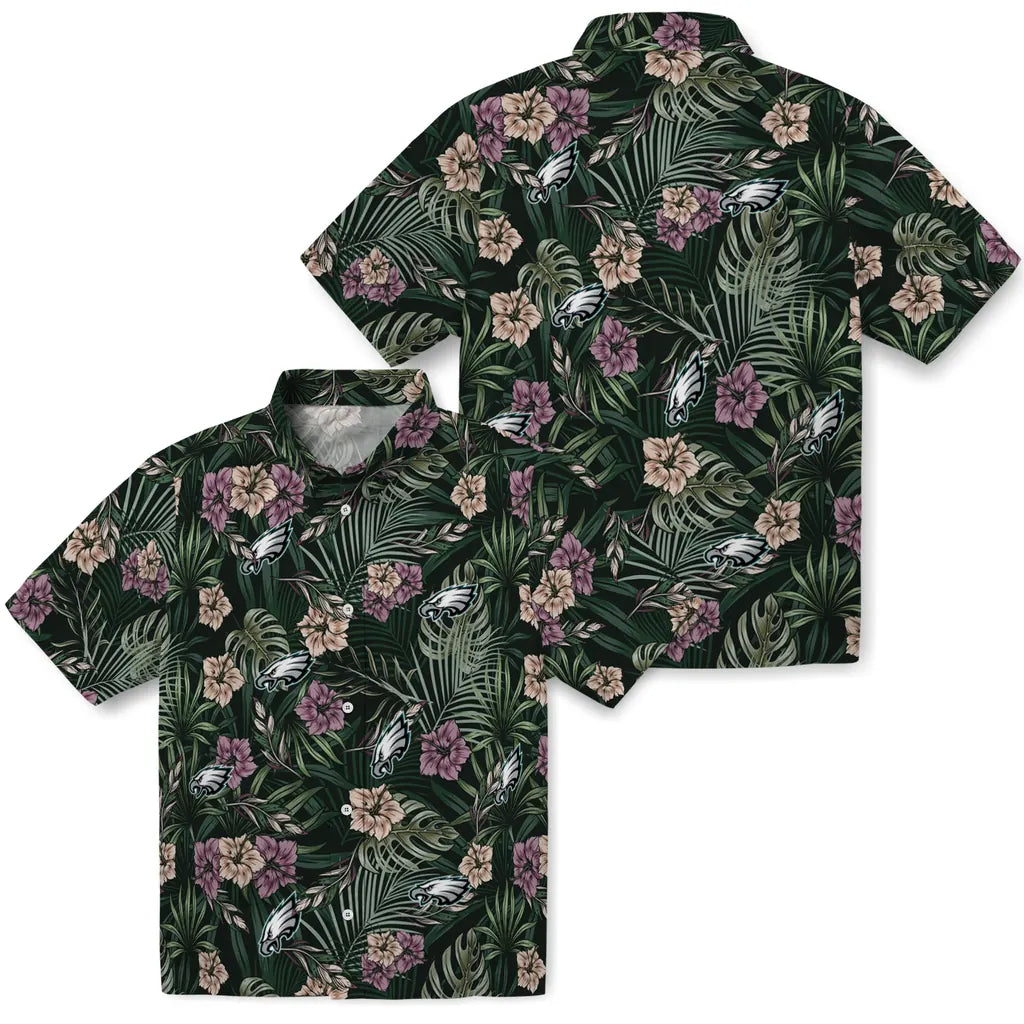 Philadelphia Eagles Hawaiian Shirt - Hibiscus Leaves Pattern | Moonbestprint