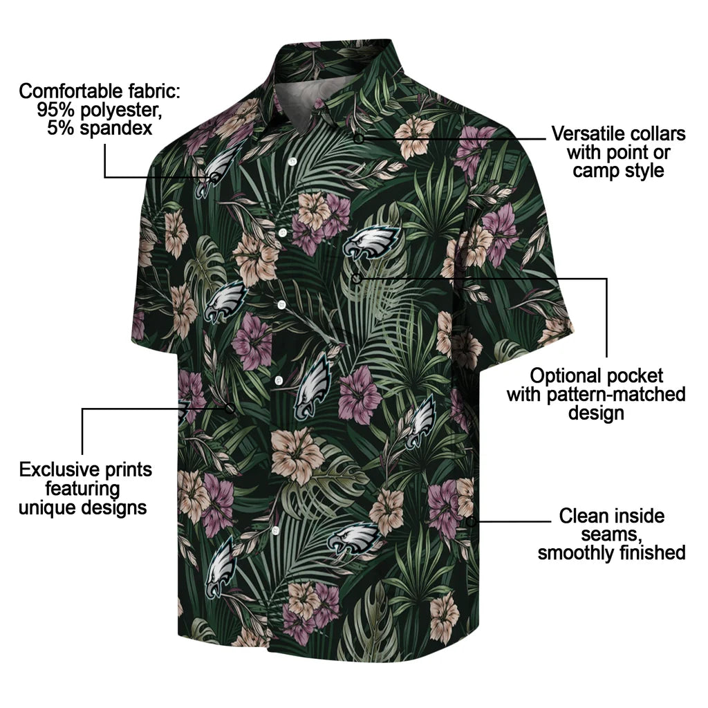 Philadelphia Eagles Hawaiian Shirt - Hibiscus Leaves Pattern | Moonbestprint