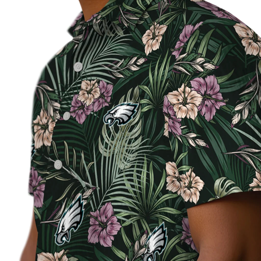 Philadelphia Eagles Hawaiian Shirt - Hibiscus Leaves Pattern | Moonbestprint
