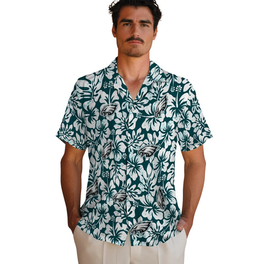 Philadelphia Eagles Hawaiian Shirt - Hibiscus Motif | Moonbestprint