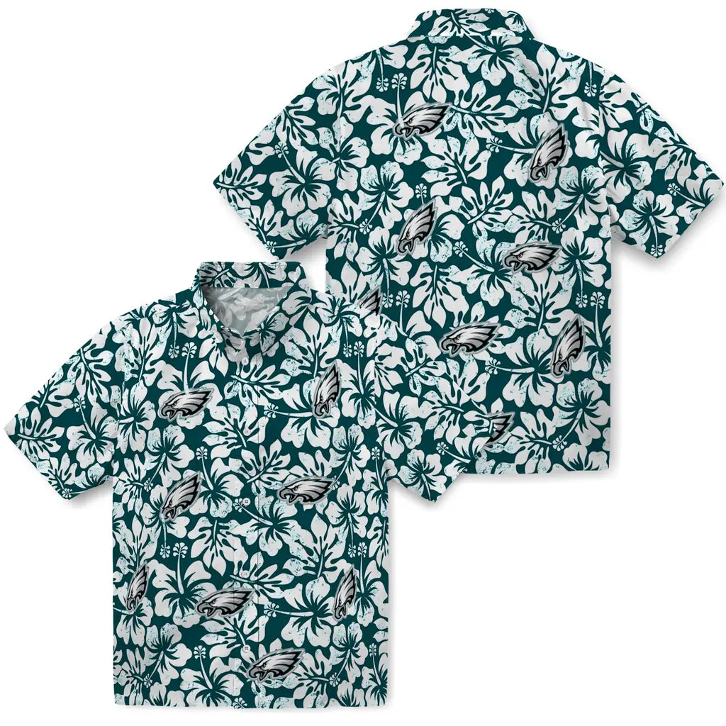 Philadelphia Eagles Hawaiian Shirt - Hibiscus Motif | Moonbestprint