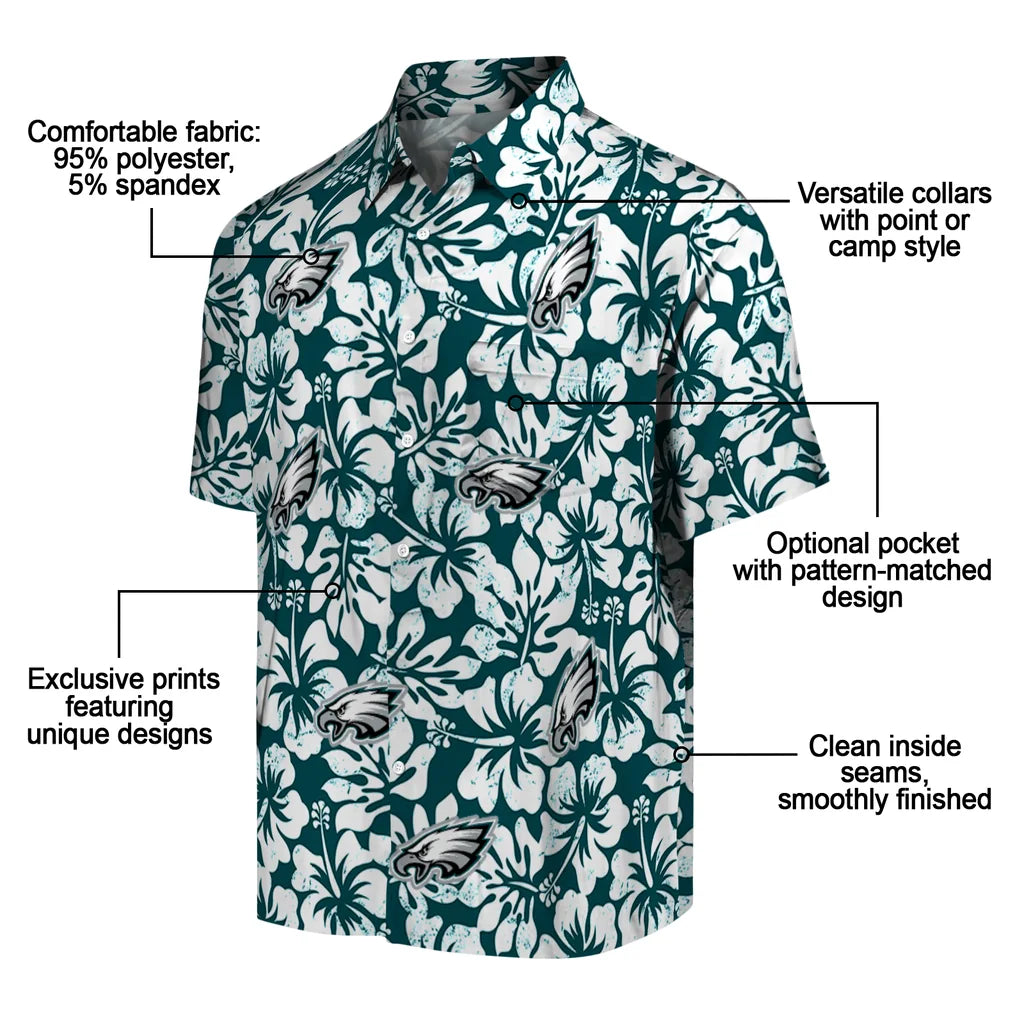 Philadelphia Eagles Hawaiian Shirt - Hibiscus Motif | Moonbestprint