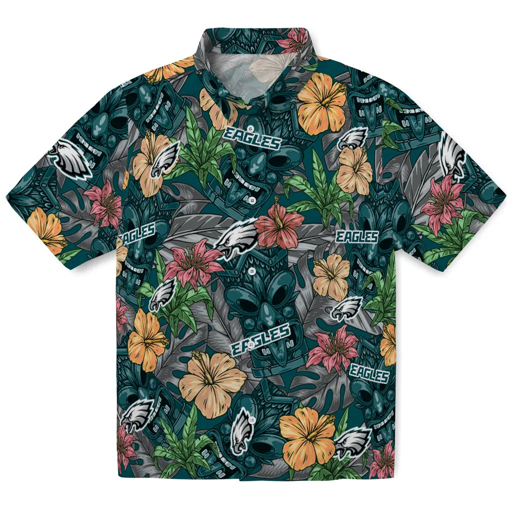 Philadelphia Eagles Hawaiian Shirt - Hibiscus Tiki Jungle | Moonbestprint