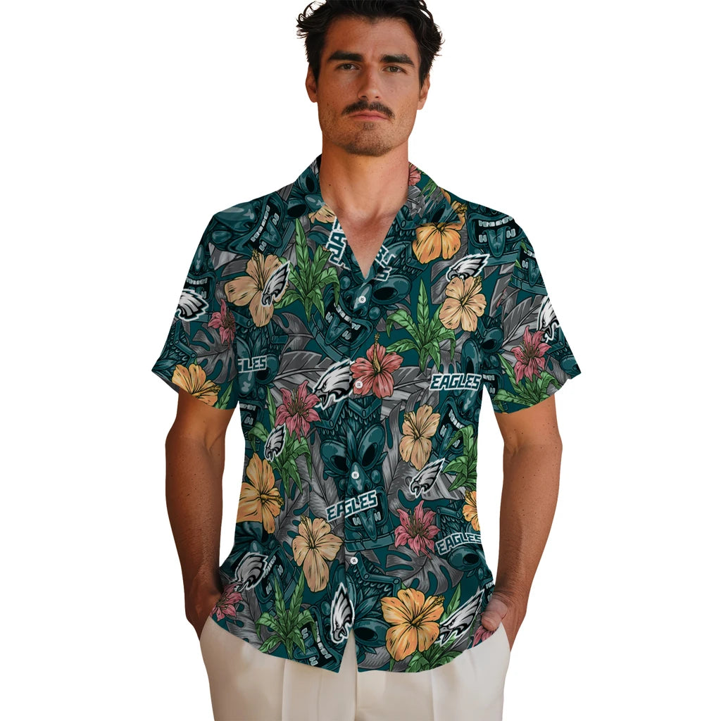 Philadelphia Eagles Hawaiian Shirt - Hibiscus Tiki Jungle | Moonbestprint