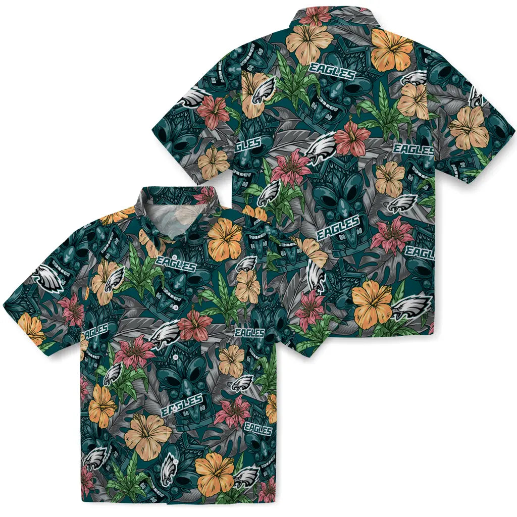 Philadelphia Eagles Hawaiian Shirt - Hibiscus Tiki Jungle | Moonbestprint