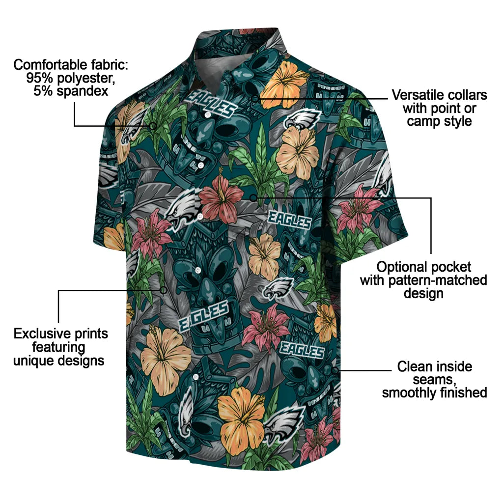 Philadelphia Eagles Hawaiian Shirt - Hibiscus Tiki Jungle | Moonbestprint