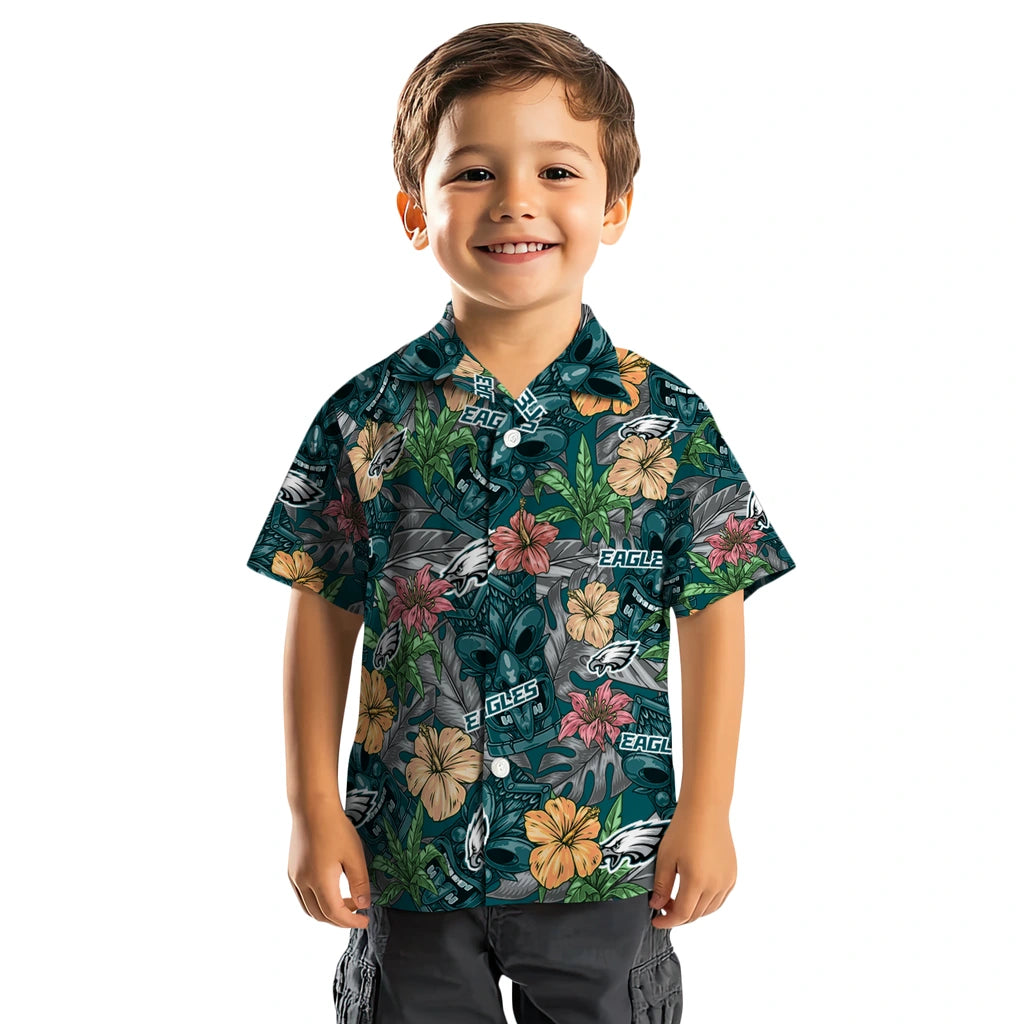 Philadelphia Eagles Hawaiian Shirt - Hibiscus Tiki Jungle | Moonbestprint