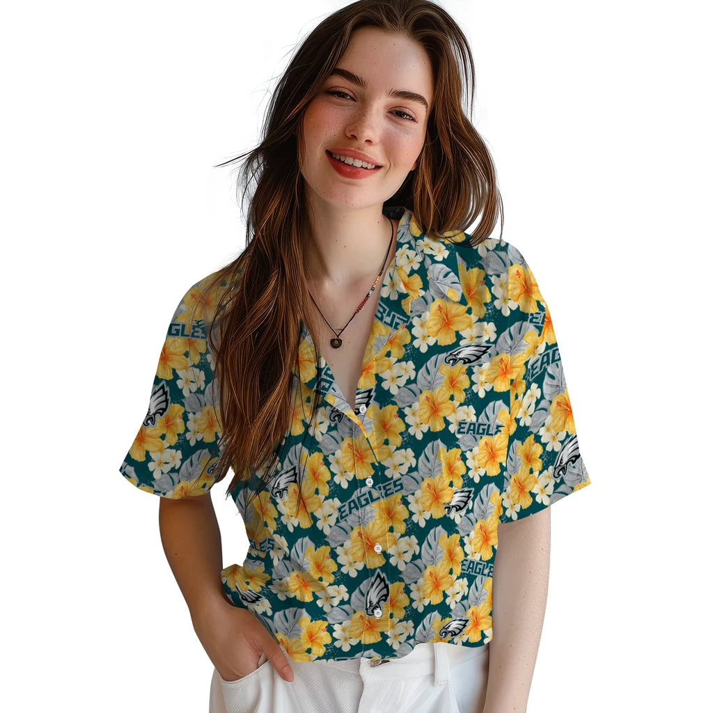 Philadelphia Eagles Hawaiian Shirt - Hibiscus Tropics | Moonbestprint