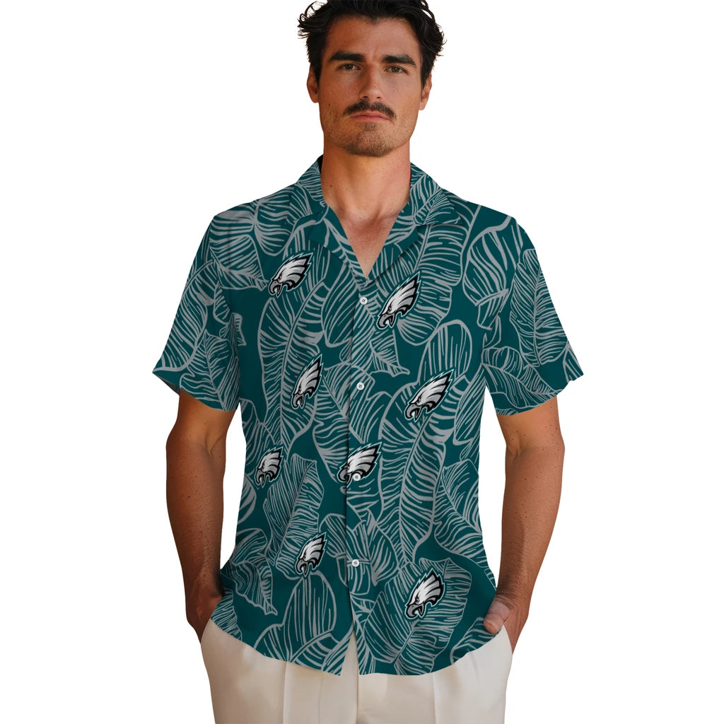 Philadelphia Eagles Hawaiian Shirt - Leaf Outline | Moonbestprint