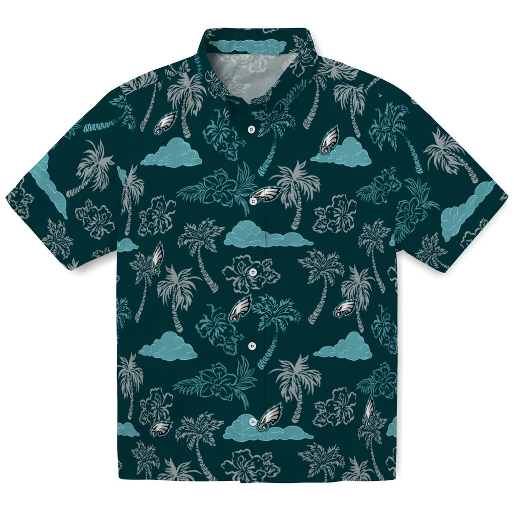 Philadelphia Eagles Hawaiian Shirt - Palm And Clouds | Moonbestprint