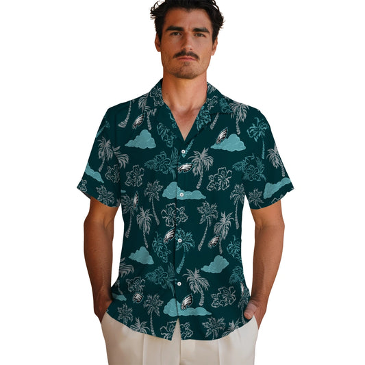 Philadelphia Eagles Hawaiian Shirt - Palm And Clouds | Moonbestprint
