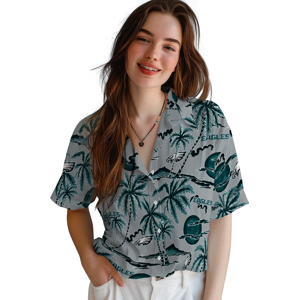 Philadelphia Eagles Hawaiian Shirt - Palm Sunset | Moonbestprint