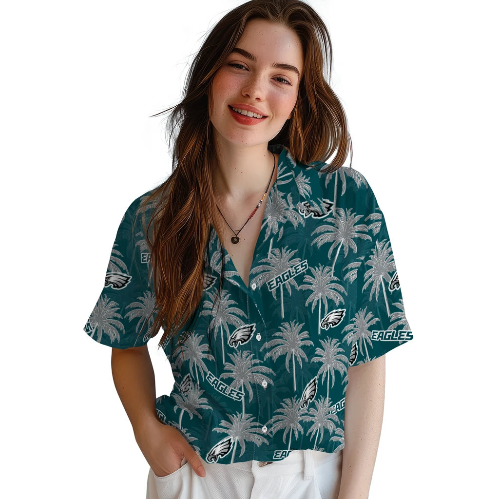 Philadelphia Eagles Hawaiian Shirt - Palm Tree Motif | Moonbestprint