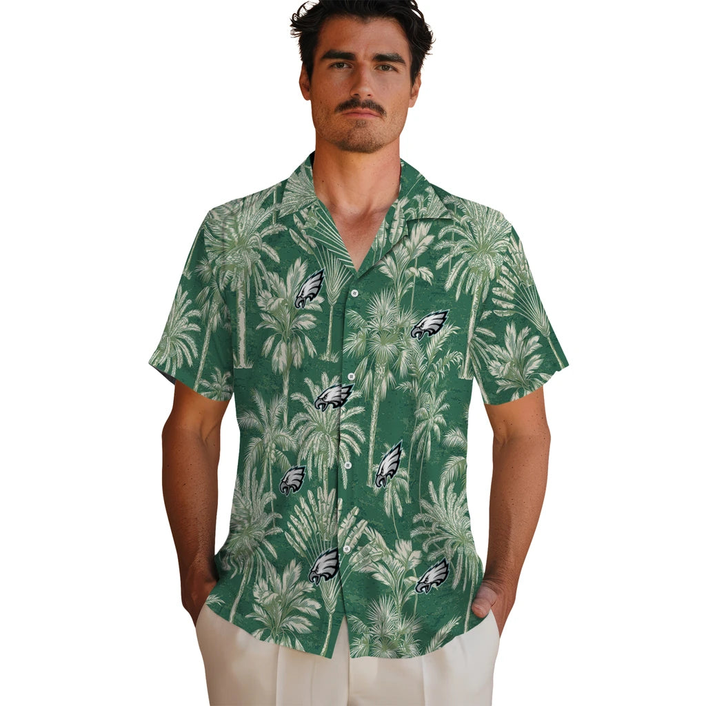 Philadelphia Eagles Hawaiian Shirt - Vintage Palm Tree | Moonbestprint