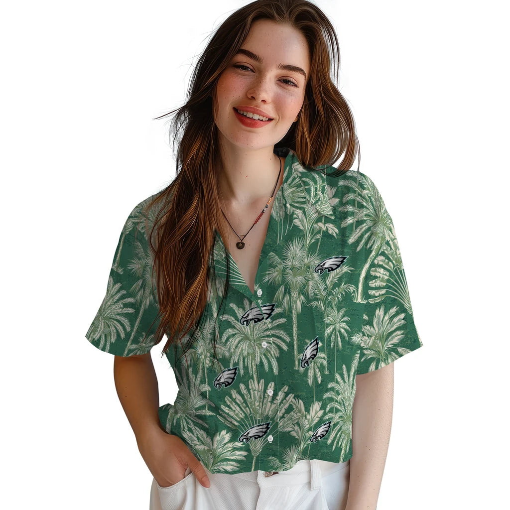 Philadelphia Eagles Hawaiian Shirt - Vintage Palm Tree | Moonbestprint