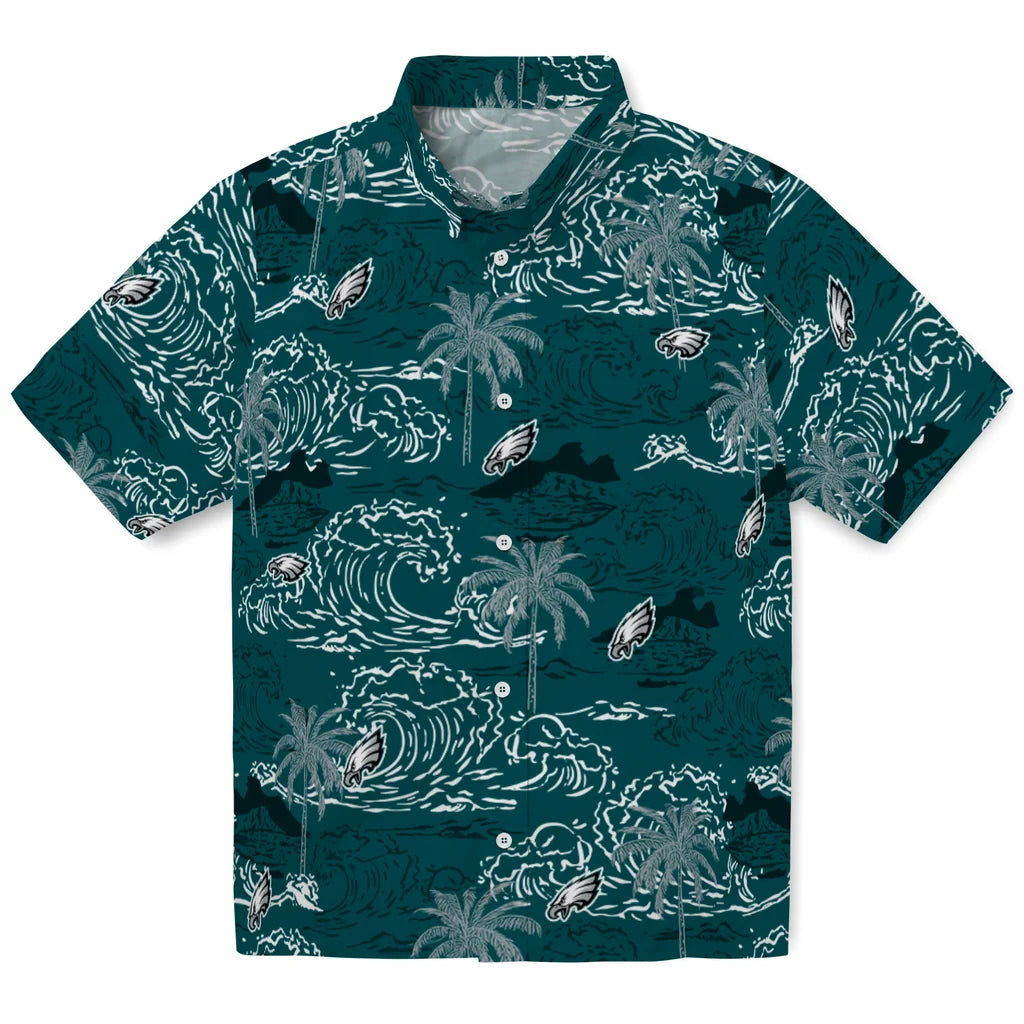 Philadelphia Eagles Hawaiian Shirt - Wave Palm | Moonbestprint