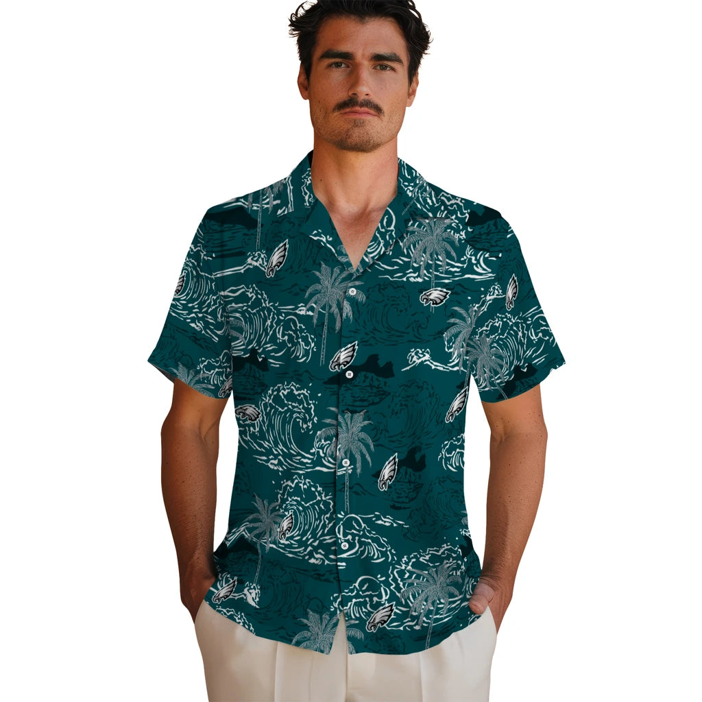 Philadelphia Eagles Hawaiian Shirt - Wave Palm | Moonbestprint