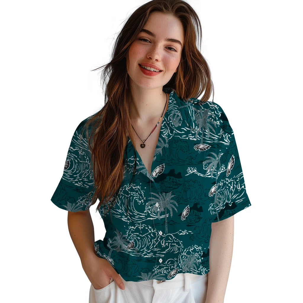 Philadelphia Eagles Hawaiian Shirt - Wave Palm | Moonbestprint