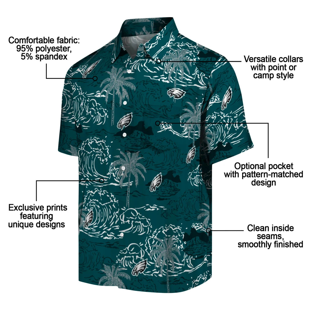 Philadelphia Eagles Hawaiian Shirt - Wave Palm | Moonbestprint