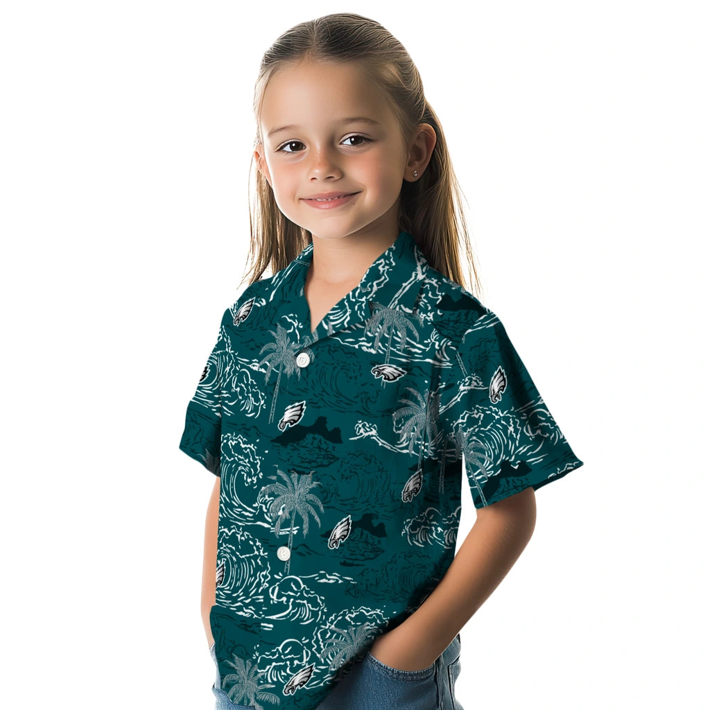 Philadelphia Eagles Hawaiian Shirt - Wave Palm | Moonbestprint