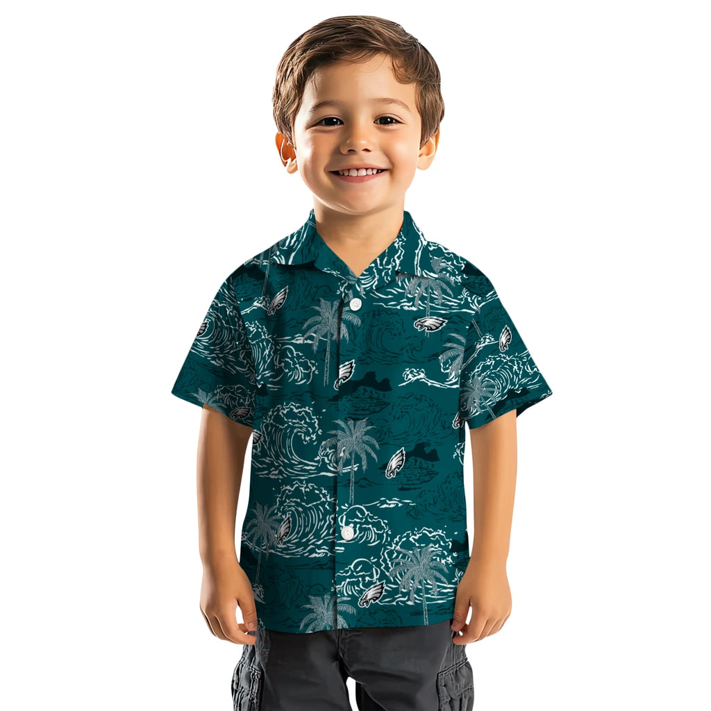 Philadelphia Eagles Hawaiian Shirt - Wave Palm | Moonbestprint