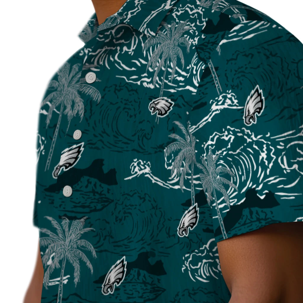 Philadelphia Eagles Hawaiian Shirt - Wave Palm | Moonbestprint