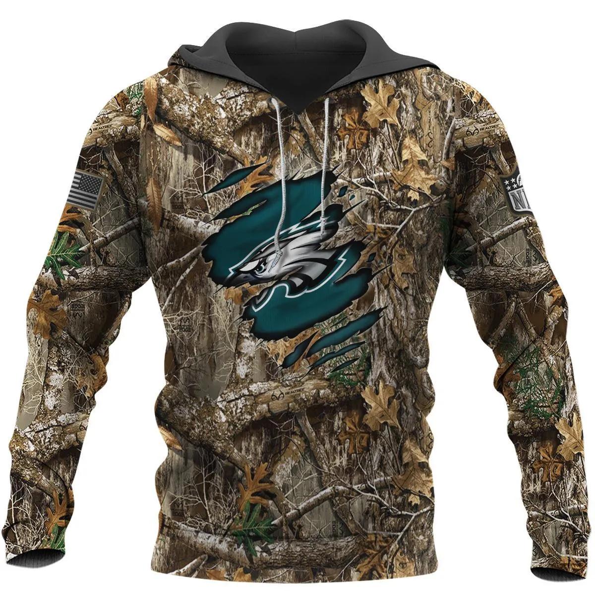 Philadelphia Eagles Realtree Hunting Camo NFL 3D All Over Print Hoodie -Moonbestprint