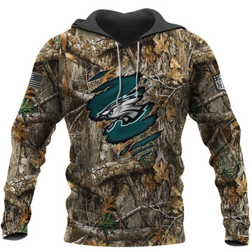 Philadelphia Eagles Realtree Hunting Camo NFL 3D All Over Print Hoodie -Moonbestprint