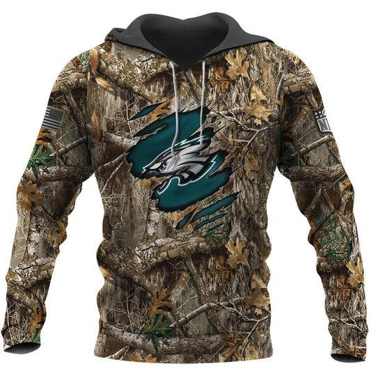 Philadelphia Eagles Realtree Hunting Camo NFL 3D All Over Print Hoodie -Moonbestprint