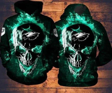 Philadelphia Eagles Skull FIre NFL 3D All Over Print Hoodie -Moonbestprint