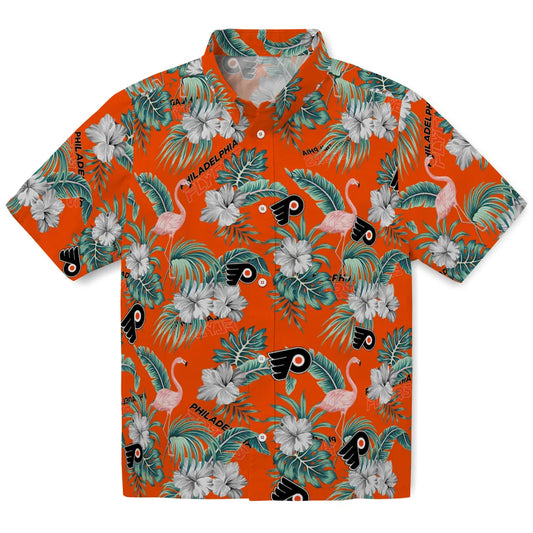 Philadelphia Flyers Hawaiian Shirt - Flamingo and Hibiscus | Moonbestprint