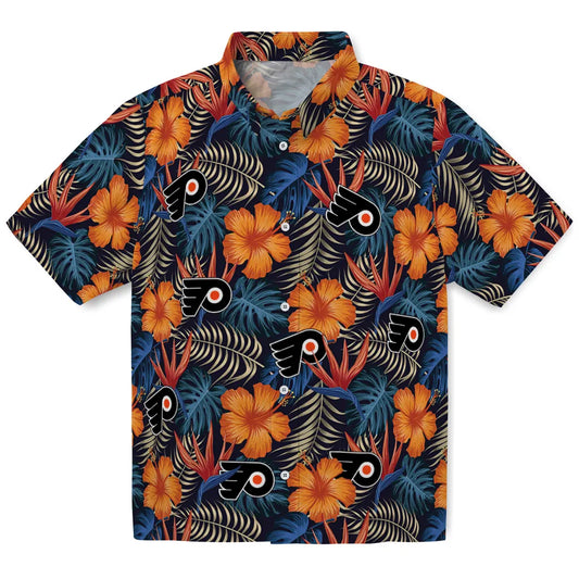 Philadelphia Flyers Hawaiian Shirt - Hibiscus Foliage | Moonbestprint
