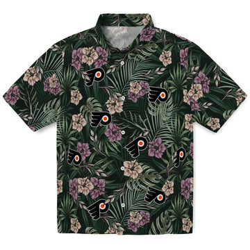 Philadelphia Flyers Hawaiian Shirt - Hibiscus Leaves Pattern | Moonbestprint