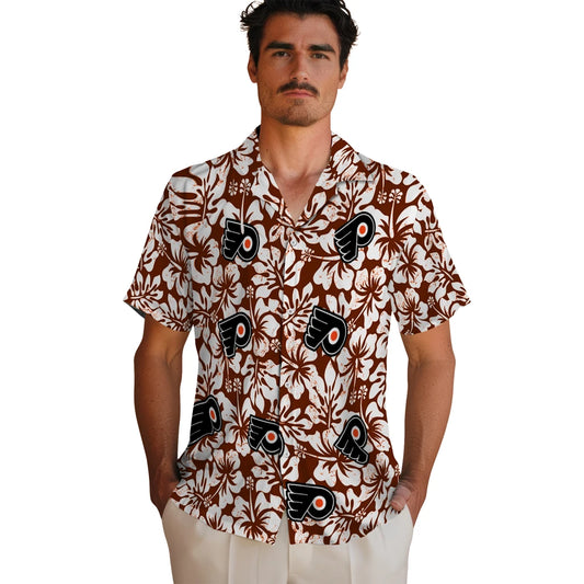 Philadelphia Flyers Hawaiian Shirt - Hibiscus Motif | Moonbestprint